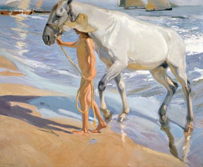 Het wassen van het paard, 1909 door Joaquín Sorolla