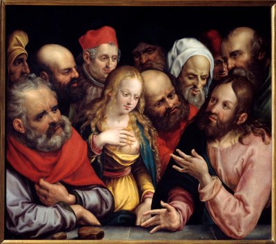 Christus en de overspelige vrouw door Jobst Harrich