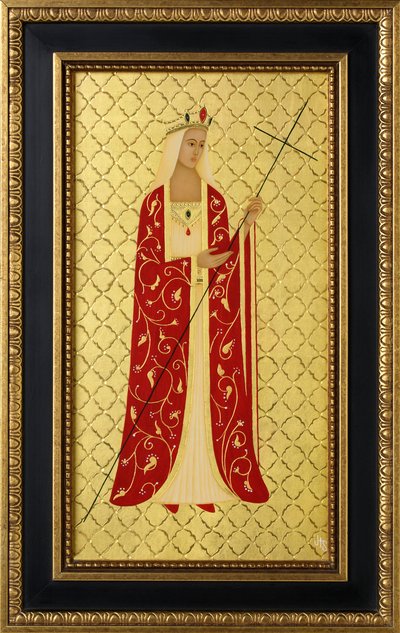 Sint Helena, 2014 (eitempera en 24k goud op hout) door Jodi Simmons