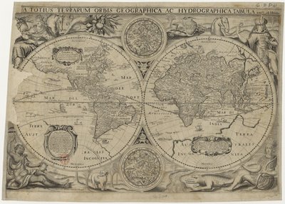 Nova totius terrarum orbis geographica ac hydrographica tabula Wereldkaart, 1631 door Jodocus Hondius