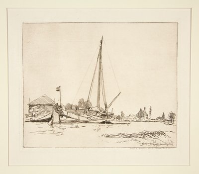 De afgemeerde boot door Johan Barthold Jongkind