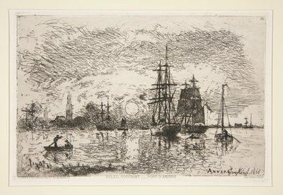 Zonsondergang - Haven van door Johan Barthold Jongkind