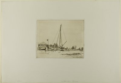 De aangemeerde boot, uit Boek met zes etsen, gezichten op Holland door Johan Barthold Jongkind