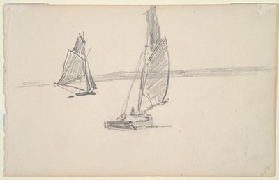 Twee Vissersboten op Rustig Water (recto); Twee Zeilboten op Rustig Water (verso) door Johan Barthold Jongkind