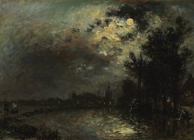 Uitzicht op Overschie bij maanlicht, 1872 door Johan Barthold Jongkind