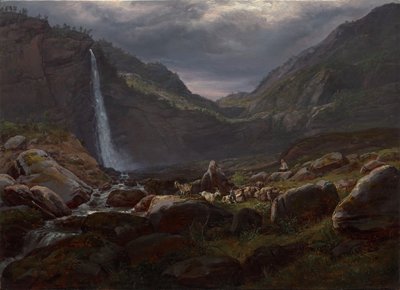 Feige Waterval (Feigefossen), Lysterfjord, Noorwegen door Johan Christian Dahl
