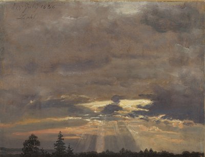 Wolkenstudie met zonnestralen door Johan Christian Dahl