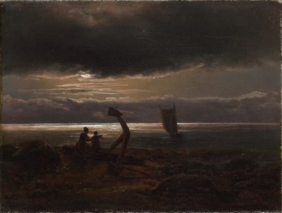 Moeder en kind aan zee door Johan Christian Dahl
