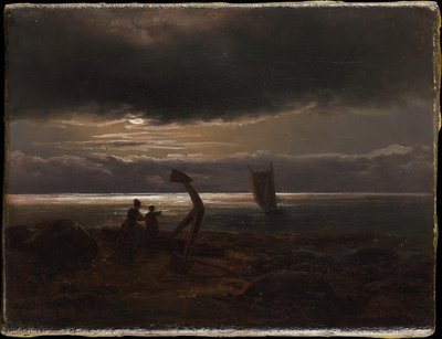 Moeder en kind aan zee door Johan Christian Dahl