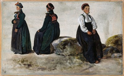 Studies van vrouwenkostuums uit Luster in Sogn door Johan Christian Dahl