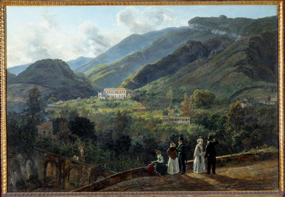 Het casino Reale de Quisiana in Castellammare met het hof van Denemarken door Johan Christian Dahl