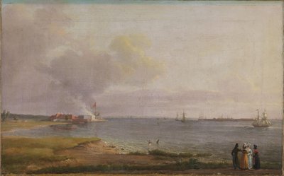 Uitzicht over Øresund bij de kalkfabriek door Johan Christian Dahl