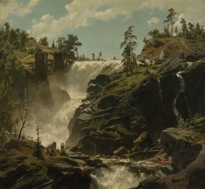 Landschap met waterval door Johan Fredrik Eckersberg
