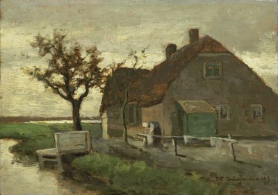 Boerenhuis aan een vaart door Johan Hendrik Weissenbruch