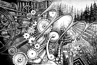 Steampunk Digitaal Bos door Johan Liewendahl
