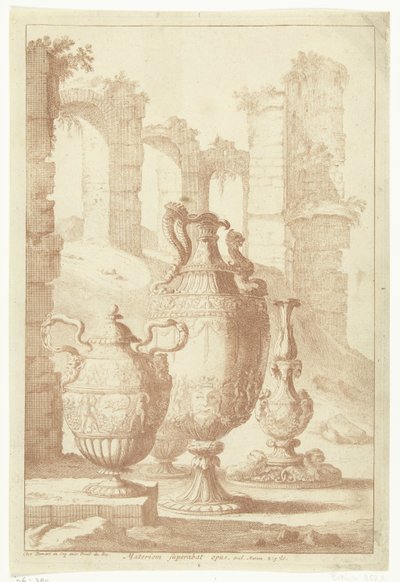 Drie vazen en een kandelaar door Johan Teyler (attributed to)