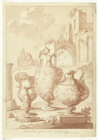 Kandelaar en drie vazen door Johan Teyler (attributed to)