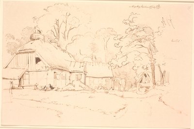 Boerenhuis met een Ooievaarsnest op het Dak door Johan Thomas Lundbye