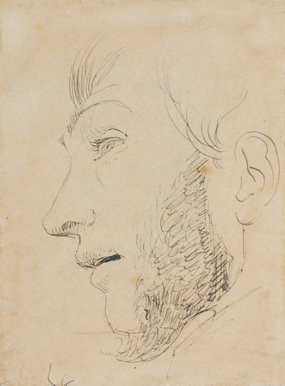 Mannenportret in profiel naar links, van onderen gezien door Johan Thomas Lundbye