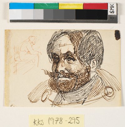 Portret van een bebaarde man in een jas en studie van een zittende vrouw door Johan Thomas Lundbye