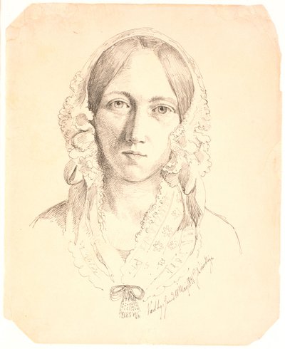 Portret van een Jonge Vrouw, en face. Mogelijk Voorstellende Louise Marie Neergaard (1816-1895) door Johan Thomas Lundbye