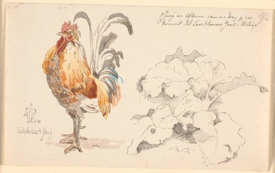 Studieblad met een haan en een zuring door Johan Thomas Lundbye