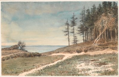 Uitzicht op Kullen vanaf het strand bij Hellebæk door Johan Thomas Lundbye