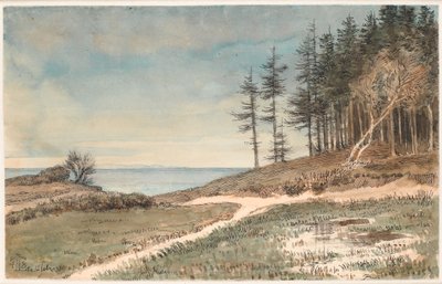 Uitzicht op Kullen vanaf het strand bij Hellebæk door Johan Thomas Lundbye