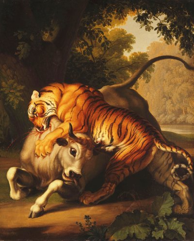 Een tijger die een stier aanvalt, 1785 door Johan Wenzel Peter