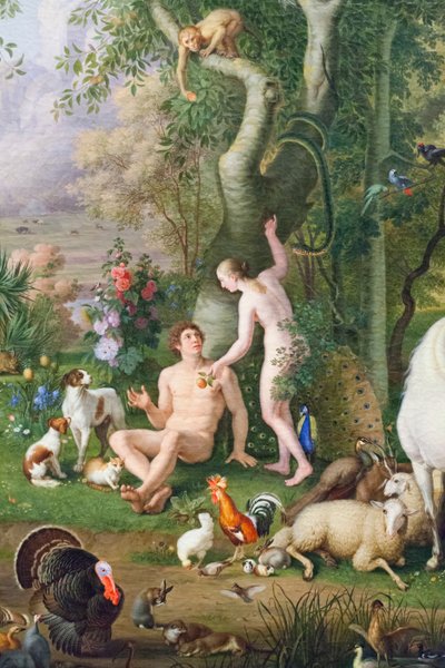 Adam en Eva in de Hof van Eden (detail) door Johan Wenzel Peter