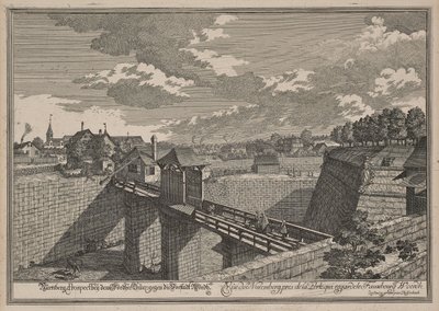 Gezicht op het Wöhrder Türlein in Neurenberg vanuit het westen door Johann Adam Delsenbach