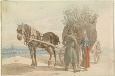 Oostenrijkse boeren met paard en wagen, met Wenen in de verte door Johann Adam Klein