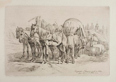 Hongaarse paardenwagen door Johann Adam Klein