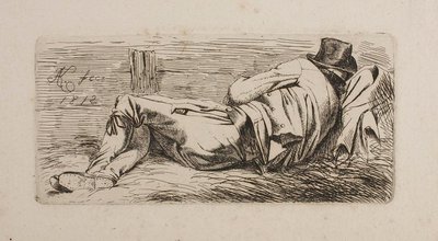 Slapende man op een draagbaar door Johann Adam Klein
