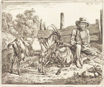 Herderjongen met twee geiten door Johann Adam Klein