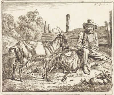 Herdersjongen met twee geiten door Johann Adam Klein