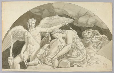 Cupido wekt Psyche die is overweldigd door de inhoud van de vaas gevuld door Proserpina door Johann August Nahl the Younger