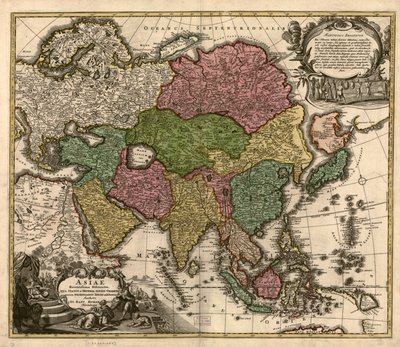 Asiae recentissima delineatio, qua status et imperia totius orientis unacum orientalibus indiis exhibentur LOC 2007627524 door Johann Baptist Homann