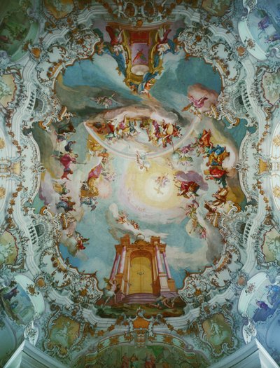 Middenfresco in de Wies-kerk, Beieren ... (fresco) door Johann Baptist Zimmermann