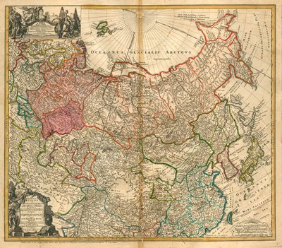 Kaart van Rusland (Uit: Imperii Russici et Tartariae universae tam majoris et Asiaticae quam minoris et Europaeae tabula) door Johann Baptista Homann