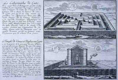 Het Labyrint op Kreta en de Tempel van Venus, Paphos, Cyprus, beide genomen van ontwerpen gevonden op oude Romeinse munten uit 
