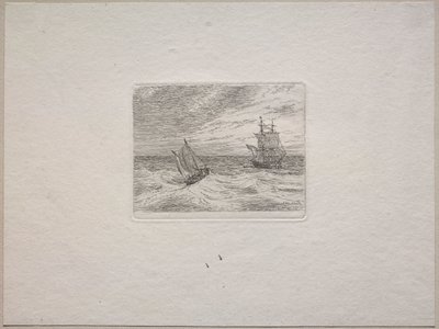 Woeste Zee met een Tweemaster en Zeilboot door Johan Christian Dahl