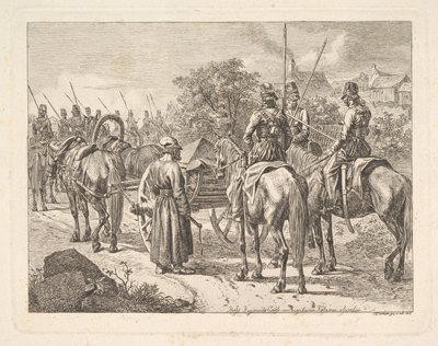 Kozakken begeleiden de regimentscassone door Johann Christian Erhard