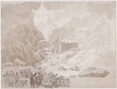 Doortocht van soldaten op de St. Bernard door Johann Christian Ernst Müller