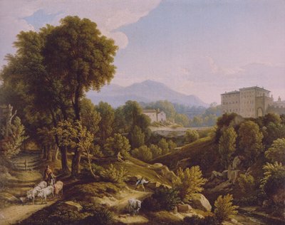 Duits: Landschap met uitzicht op het Palazzo Chigi in Ariccia. door Johann Christian Reinhart