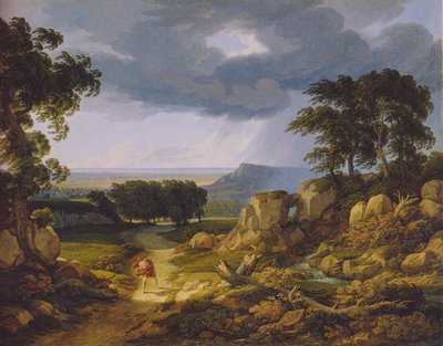 Duits: Sturmlandschaft (Zwervers Stormlied). door Johann Christian Reinhart