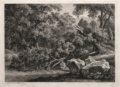 Heroïsch landschap: De sater die de fluit speelt, 1795 door Johann Christian Reinhart
