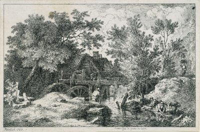 Landschap met watermolen (eerste poging tot kopergravure) door Johann Christian Reinhart