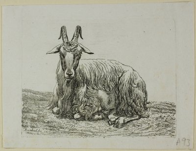 Liggende geit, uit Die Zweite Thierfolge door Johann Christian Reinhart