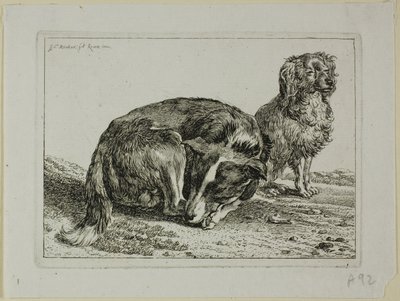 Twee rustende honden, uit Die Zweite Thierfolge door Johann Christian Reinhart